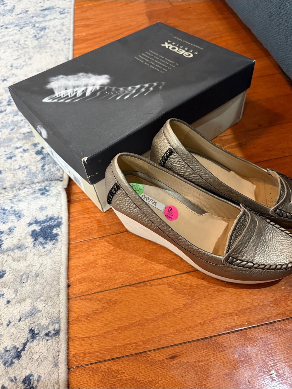 Geox Metallic Taupe Wedge Loafers
